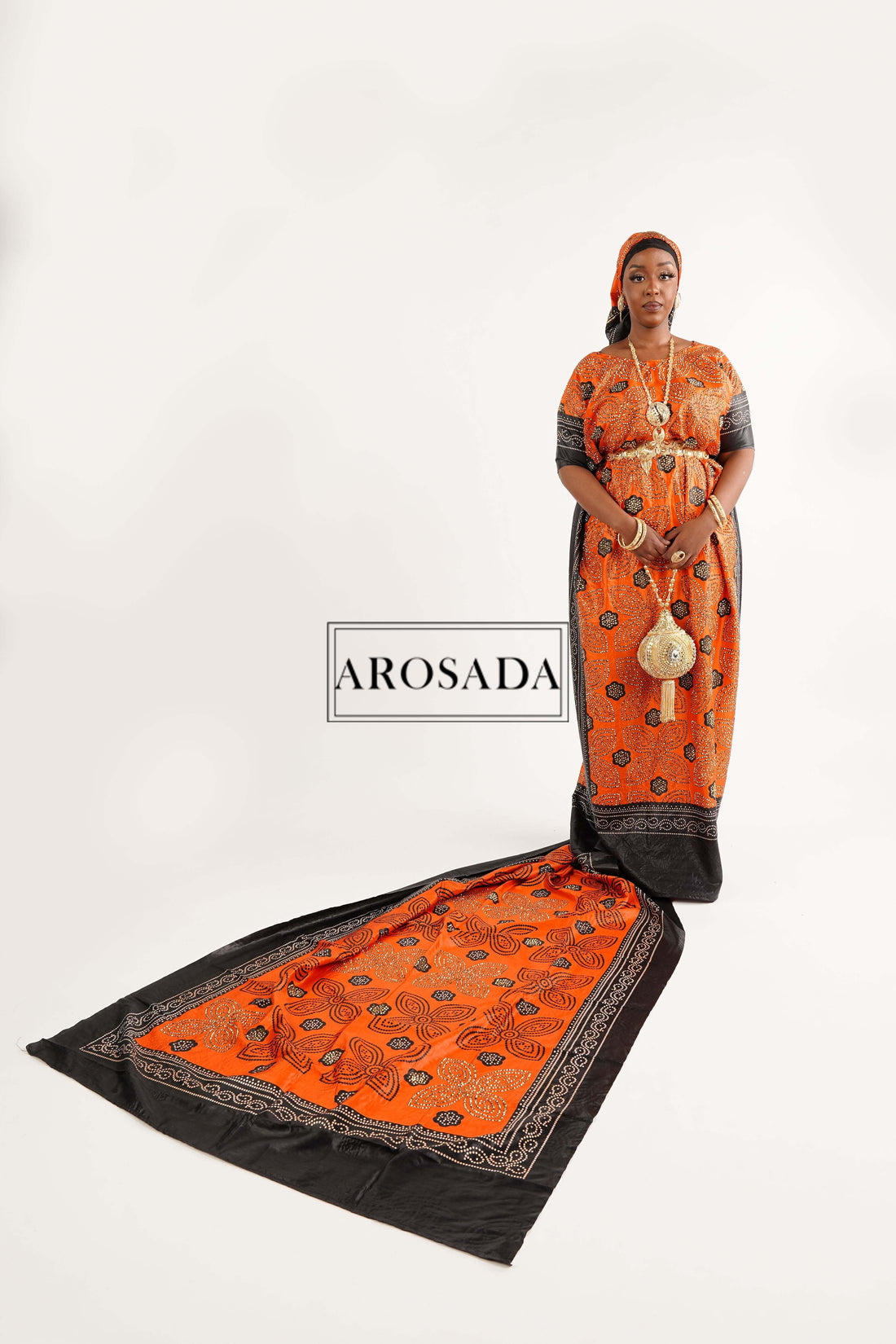 Orange Shaash Set with Stones